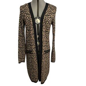 Rafaella Leopard Print Open Front Long Sleeve Cardigan Sweater Size Small